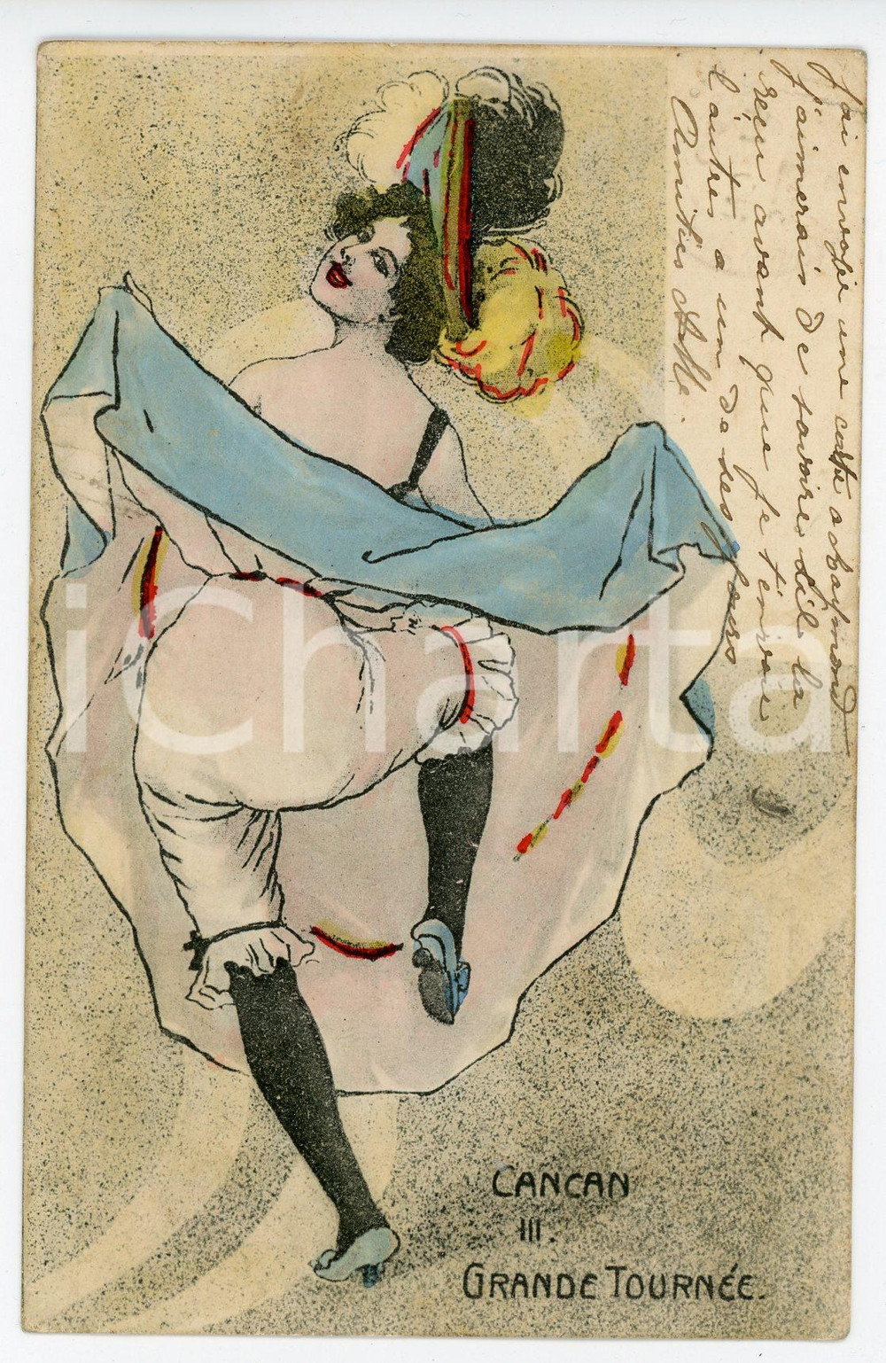 1900 ca PARIS Danseuse de cancan - Grande TournÃ©Ã© - Illustrated postcard  Cartolina postale d'epoca, viaggiata.CONDIZIONI: G FORMATO: FP    originale e autentica 1