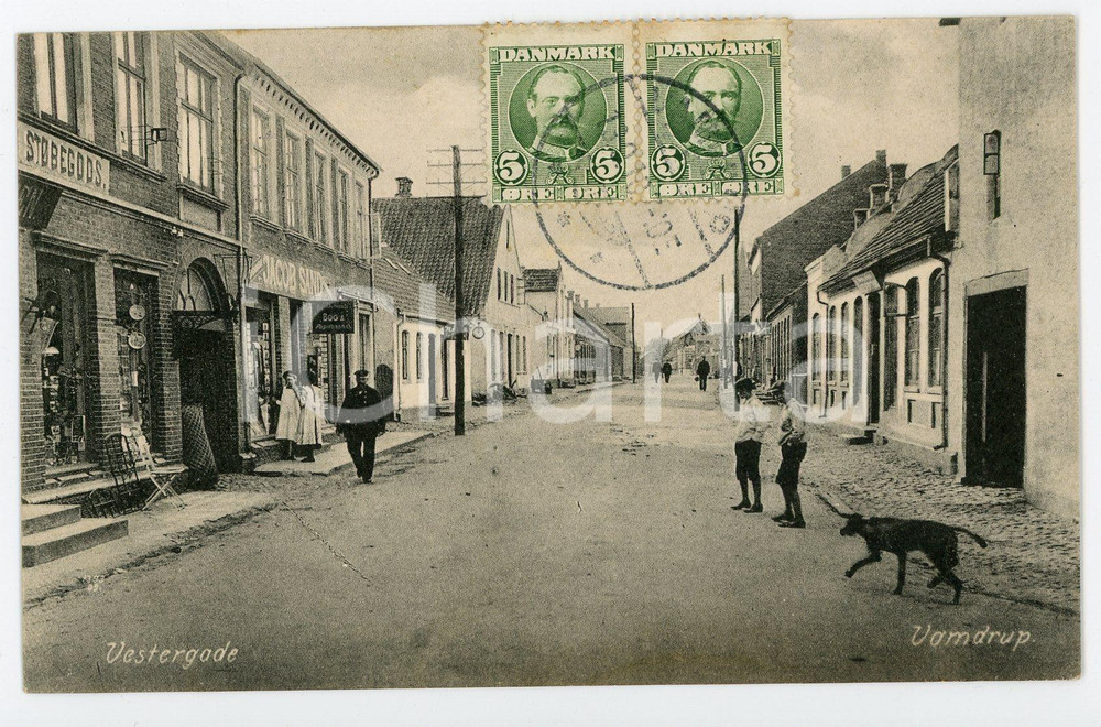 1910 VAMDRUP (DENMARK) Vestergade - Dog and children on the street - Postcard FP  Cartolina d'epoca, viaggiata.   GOOD/buono  Formato: FP originale e autentica 1