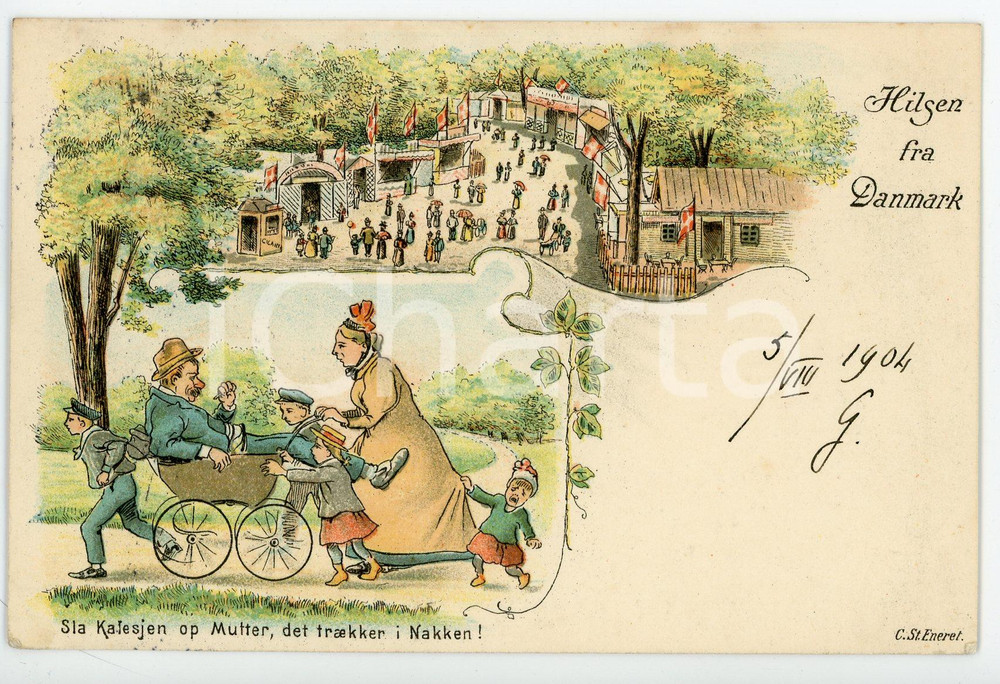 1904 DENMARK Sla kalesjen op mutter, det traekker i nakken - Postcard FP VG  Cartolina d'epoca, viaggiata.   FAIR/discreto Lievi smussature agli angoli Formato: FP originale e autentica 1