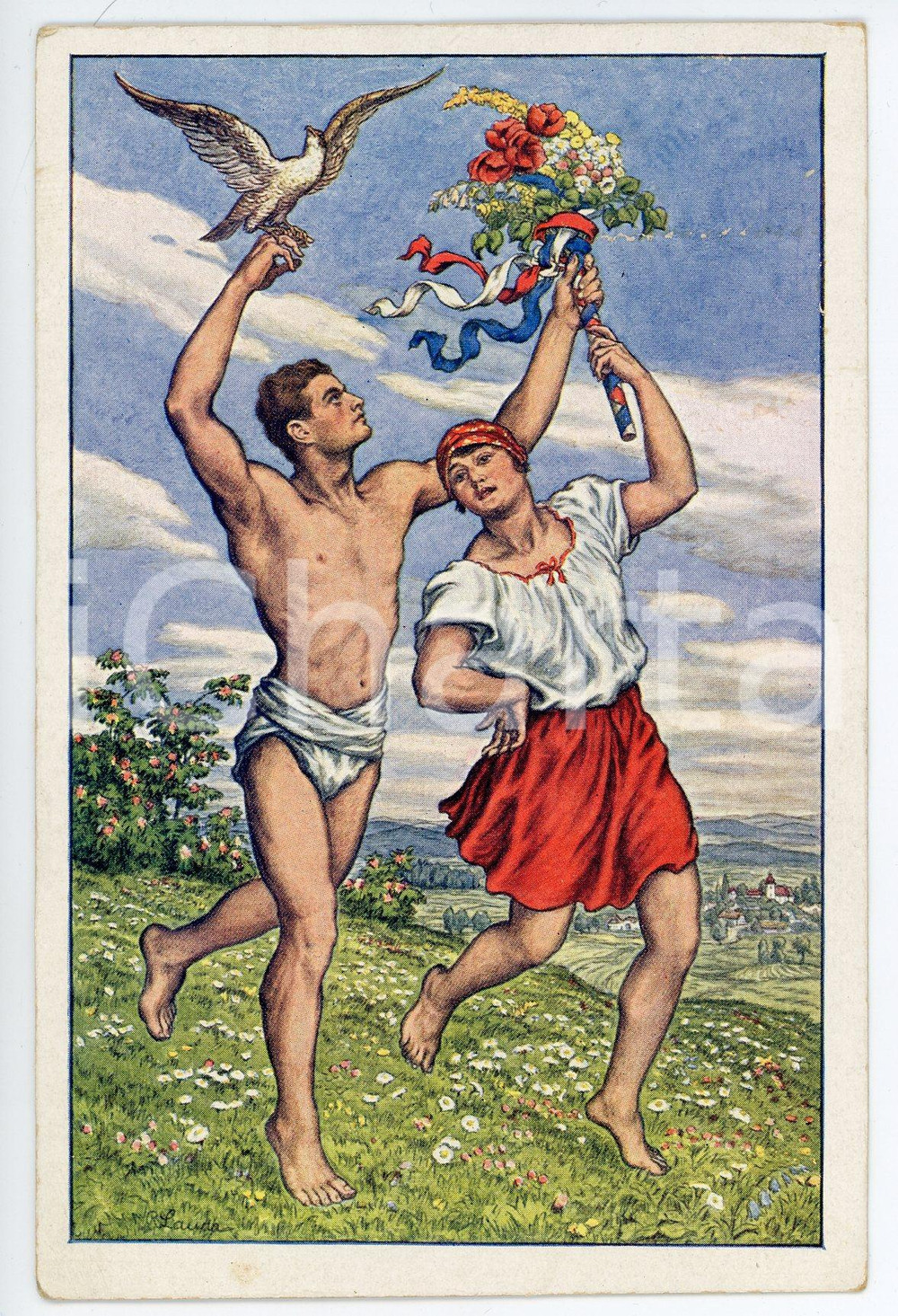 1926 PRAGUE VIII Sletu VsesokolskÃ©mu - Postcard illustrated Richard LAUDA  Cartolina postale d'epoca, viaggiata.CONDIZIONI: FAIR (lievi piegature)FORMATO: FP     originale e autentica 1