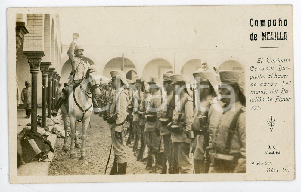 1910 ca CAMPAÑA DE MELILLA Teniente Coronel Burguete  - Tarjeta postal Cartolina postale d'epoca, viaggiata (ma francobollo asportato)CONDIZIONI: GFORMATO: FP    originale e autentica 1