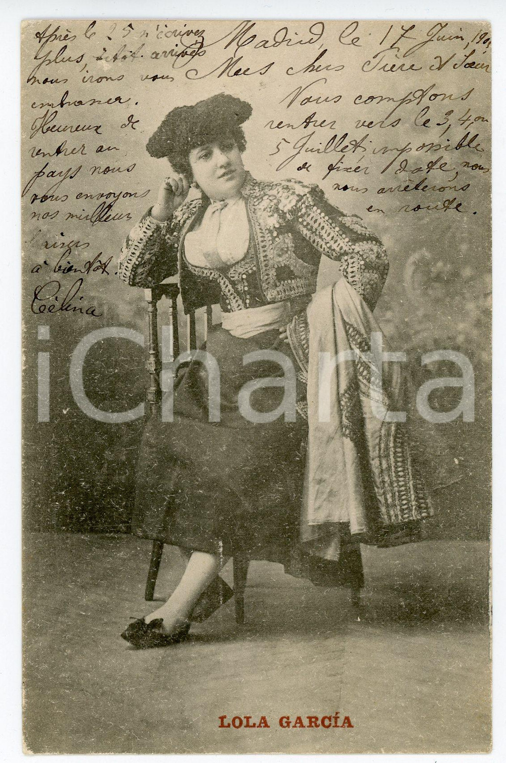 1903 ESPANA Lola GARCIA in costume tradizionale - Tarjeta postal  Cartolina postale d'epoca, viaggiata.CONDIZIONI: GFORMATO: FP     originale e autentica 1