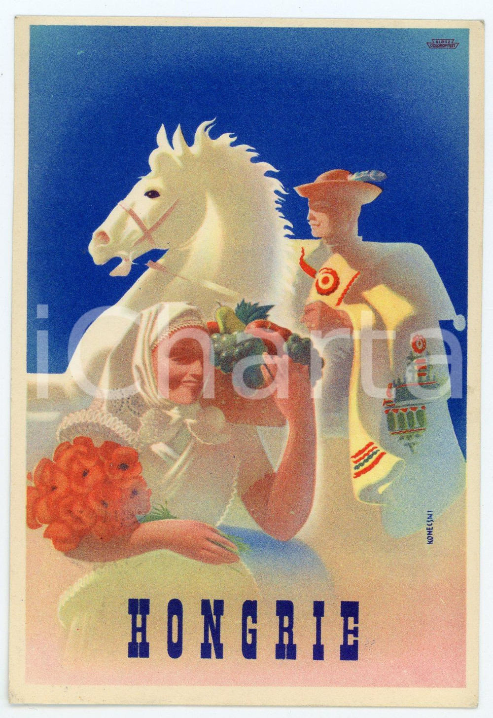 1941 VISIT LA HONGRIE Artist György KONECSNI - ILLUSTRATED Postcard FP VG  Cartolina postale d'epoca, viaggiata.EDITORE: Office National Hongrois du Tourisme - Budapest FAIR/discreto Lievi smussature agli angoli Formato: FP originale e autentica 1