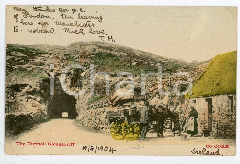 1904 GLENGARRIFF, CORK (IRELAND) Tunnel - Horse drinking - Postcard FP VG  Cartolina postale d'epoca, viaggiata. FAIR/discreto Lievi piegature agli angoli Formato: FP originale e autentica 1