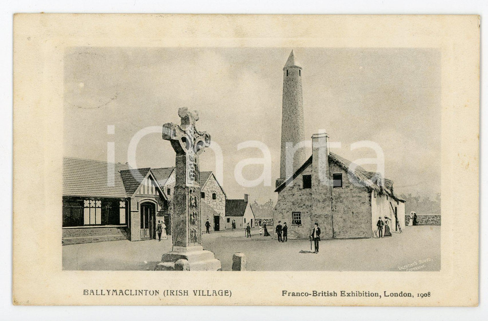 1908 LONDON Franco-British Exhibition - BALLYMACLINTON Irish village - Postcard  Cartolina postale d'epoca, viaggiata. GOOD/buono Lievi piegature agli angoli Formato: FP originale e autentica 1
