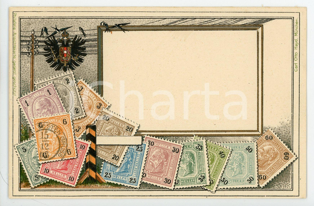 1900 ca AUSTRIA Österreichische Post - Postcard with illustrated stamps FP NV Cartolina postale d'epoca, non viaggiata FAIR/discreto Lievi smussature agli angoli Formato: FP originale e autentica 1