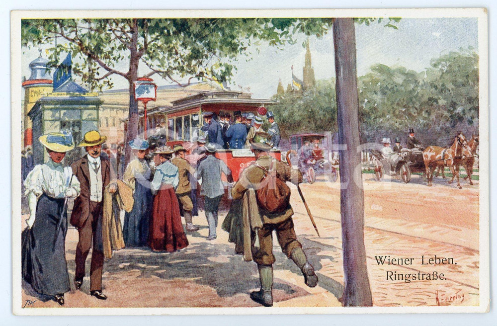 1920 ca WIEN - WIENER LEBEN Ringstrasse - People on the tram- Postcard FP NV  Cartolina postale d'epoca, non viaggiata. FAIR/discreto lievi smussature agli angoli Formato: FP originale e autentica 1