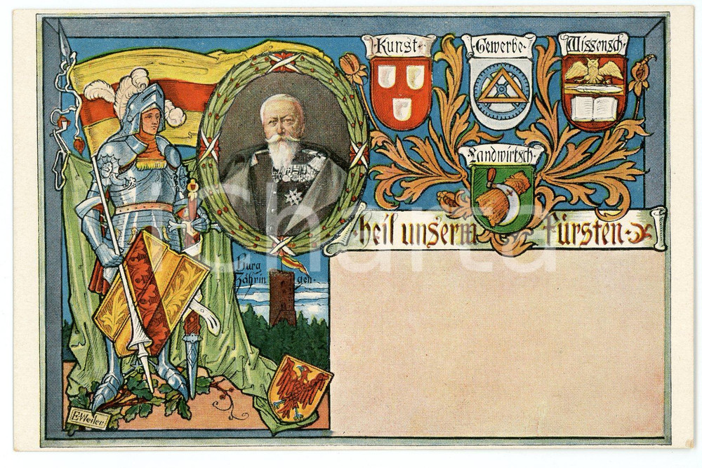 1880 ca DEUTSCHE REICH Frederick III - Heil unserm fursten - Postcard FP NV  Cartolina postale, viaggiata. FAIR/discreto Lievi smussature agli angoli Formato: FP originale e autentica 1