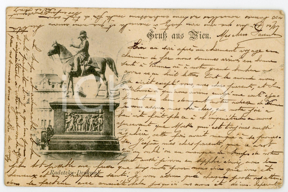 1898 WIEN (OSTERREICH) Radetzky-denkmal - Josef Radetzky statue - Postcard FP VG  Cartolina postale d'epoca, viaggiata. FAIR/discreto lievi smussature e piegature agli angoli, aloni al verso Formato: FP originale e autentica 1