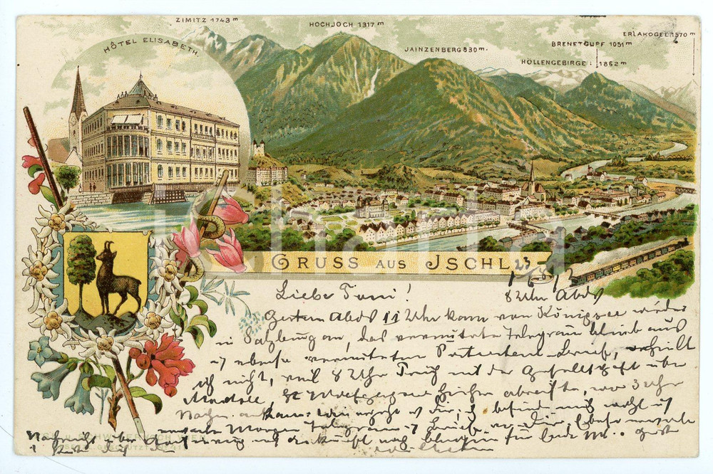 1892 ISCHL - JSCHL (OSTERREICH) Hotel Elisabeth ILLUSTRATED Postcard FP VG  Cartolina postale d'epoca, viaggiata. FAIR/discreto lievi smussature agli angoli e lievi piegature al margine sinistro Formato: FP originale e autentica 1