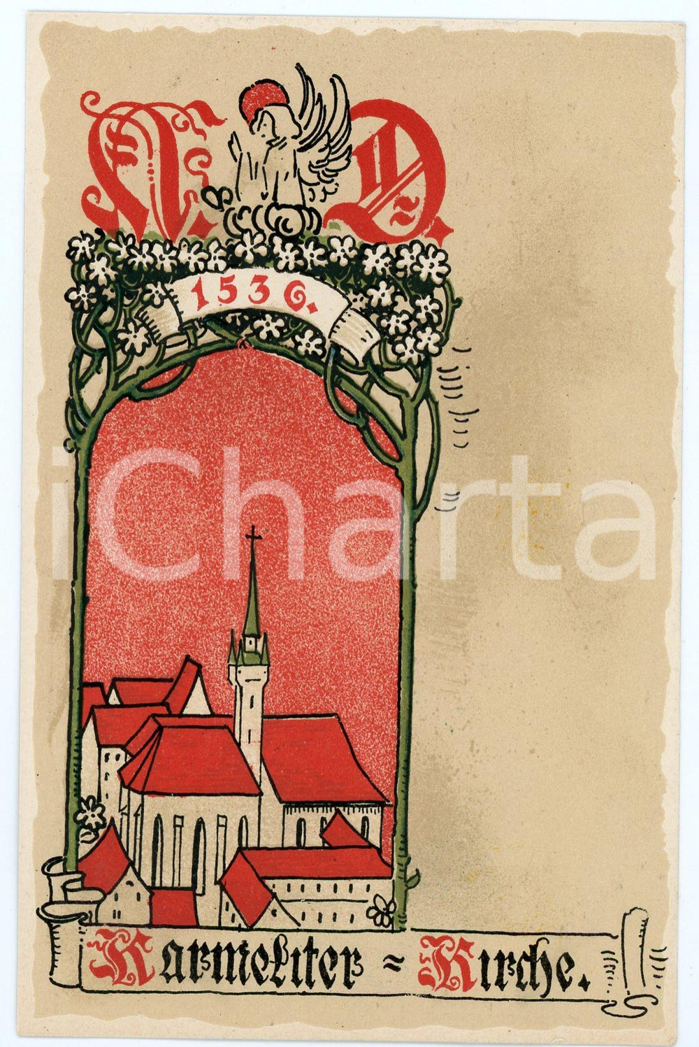 1900 ca WIEN Anno Domini 1536 Karmeliterkirche ILLUSTRATED Postcard FP NV  Cartolina postale d'epoca, non viaggiata. FAIR/discreto lievi smussature agli angoli Formato: FP originale e autentica 1