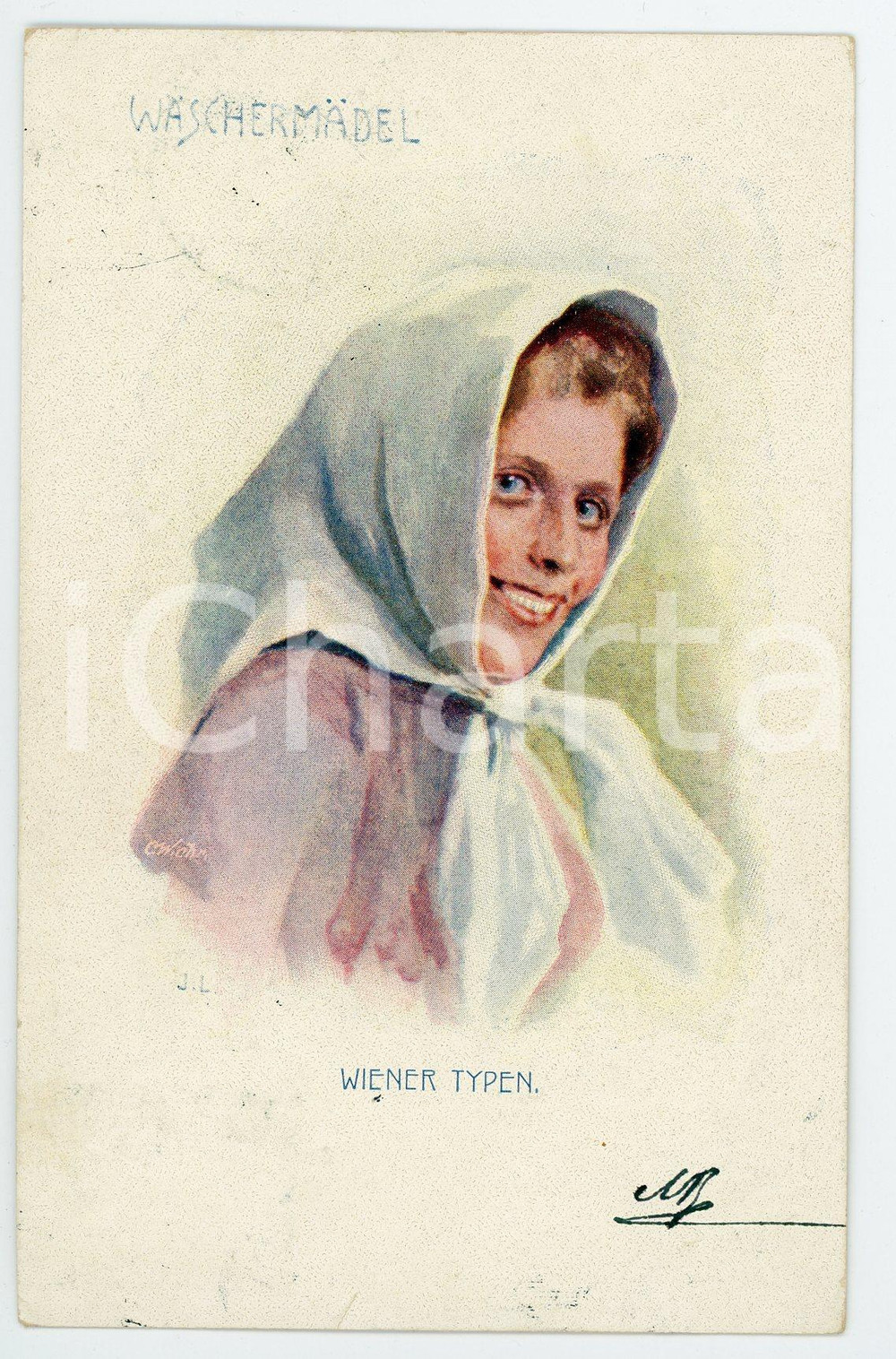 1901 WIEN - WIENER TYPE Waschermadel - Woman with shawl - Postcard FP  Cartolina postale d'epoca, viaggiata. FAIR/discreto Lievi segni di usura Formato: FP originale e autentica 1