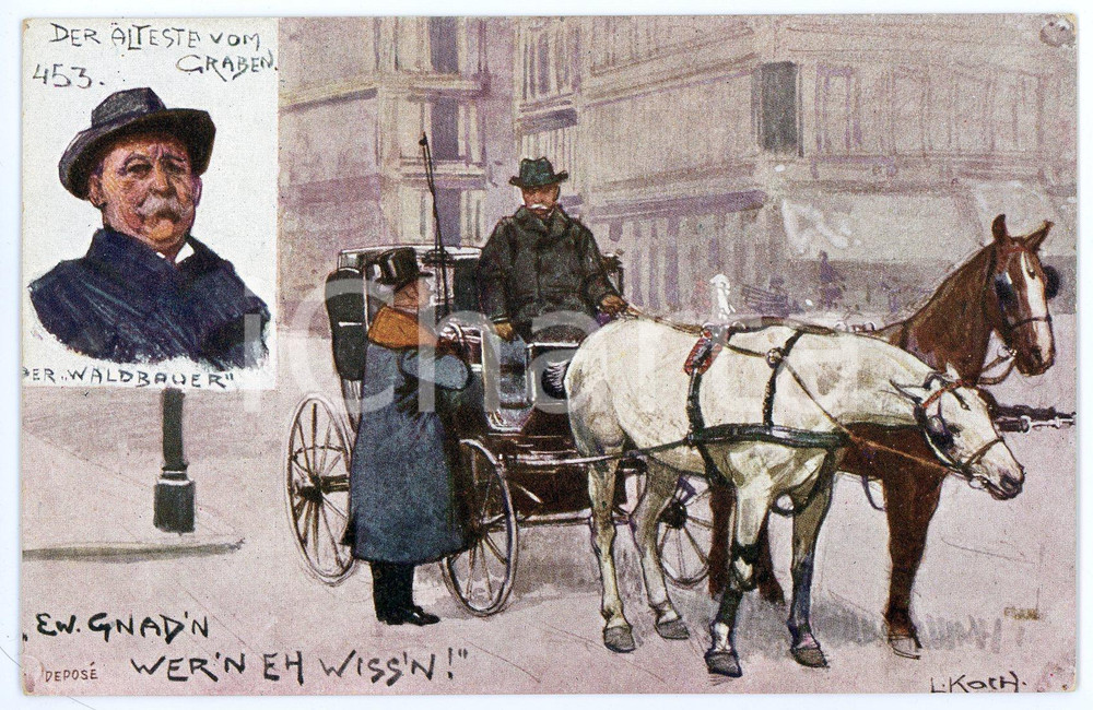 1920 ca HORSE Artist Ludwig KOCH Der alteste vom graben - ILLUSTRATED Postcard  Cartolina postale d'epoca, non viaggiata. FAIR/discreto lievi smussature agli angoli Formato: FP originale e autentica 1