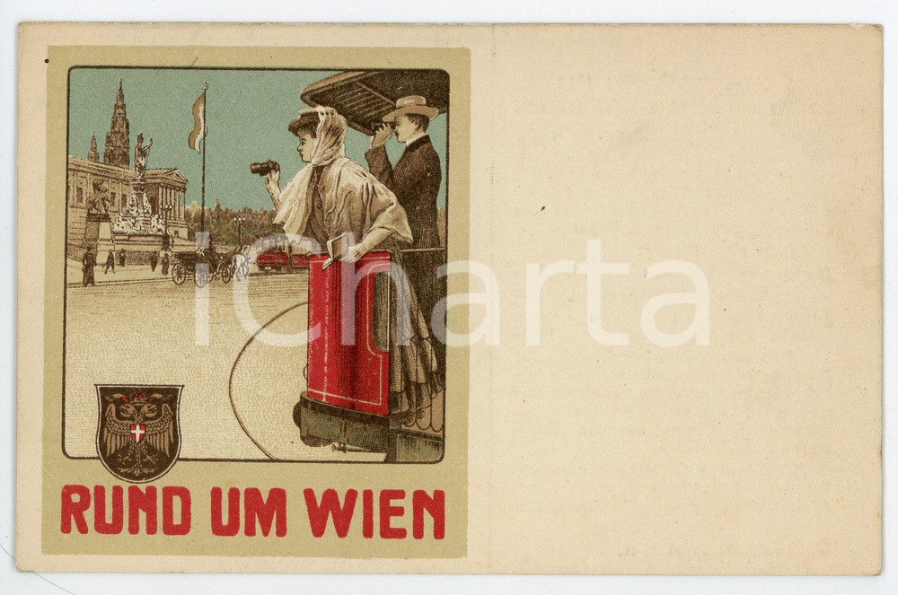 1910 ca Rund um WIEN - Salonwagen-Rundfahrten *Vintage postcard advertising  Cartolina postale pubblicitaria d'epoca, illustrata a colori, non viaggiata.CONDIZIONI: GFORMATO: FP    originale e autentica 1