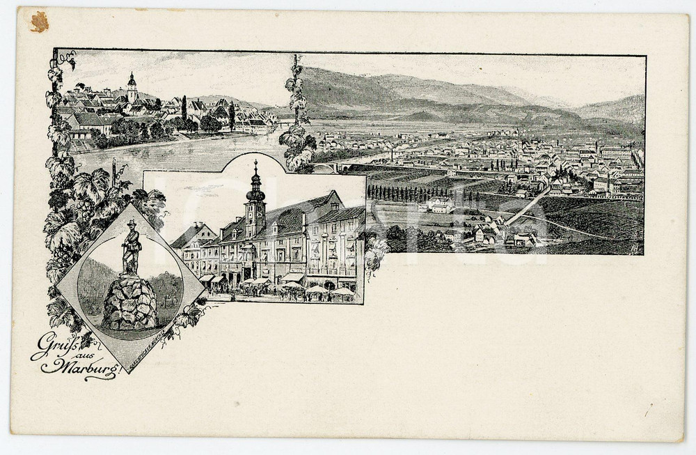 1900 ca MARBURG (DEUTSCHLAND) Views of the city ILLUSTRATED Postcard FP NV  Cartolina postale d'epoca, non viaggiata. FAIR/discreto lievi smussature agli angoli, macchia all'angolo superiore sinistro Formato: FP originale e autentica 1