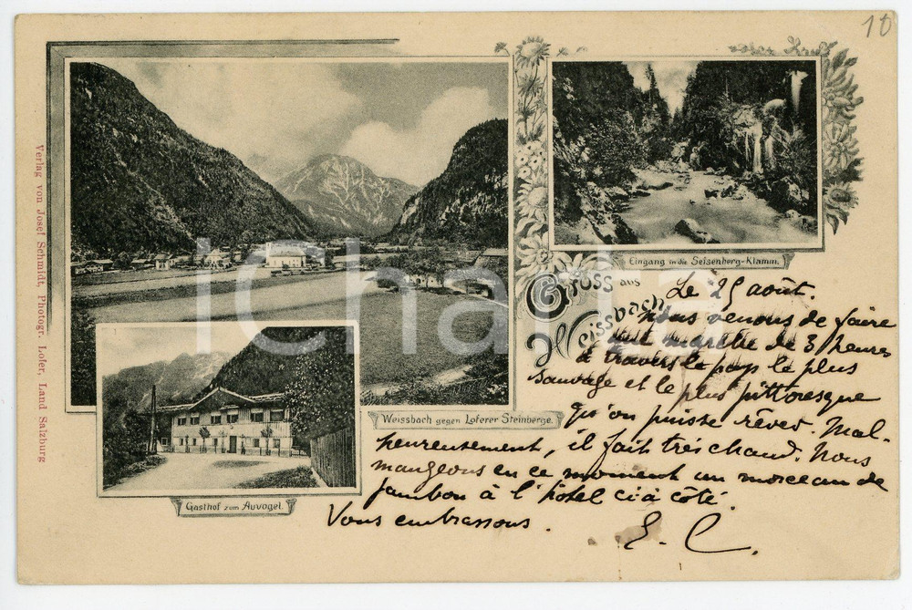 1901 WEISSBACH BEI LOFER (OSTERREICH) Gasthof zum Auvogel - Postcard FP VG  Cartolina postale d'epoca, viaggiata. FAIR/discreto lievi smussature agli angoli Formato: FP originale e autentica 1