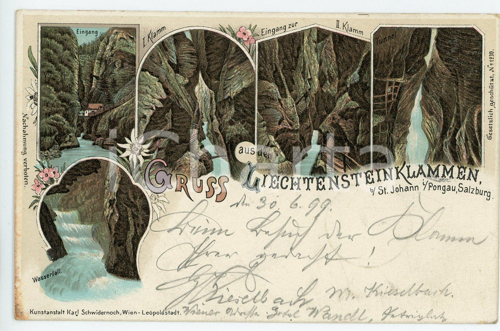 1899 ST. JOHANN IM PONGAU - SALZBURG Liechtensteinklammen - Postcard FP VG  Cartolina postale d'epoca, viaggiata. FAIR/discreto Lievi smussature agli angoli, alone al margine sinistro Formato: FP originale e autentica 1