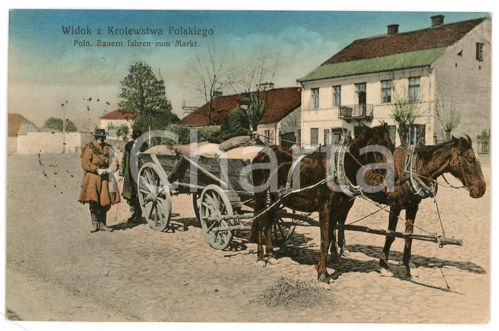 1915 POLAND Poln. Bauern fahren zum Markt - Vintage Postcard ANIMATED  Cartolina postale d'epoca,  viaggiata.CONDIZIONI: GFORMATO: FP    originale e autentica 1