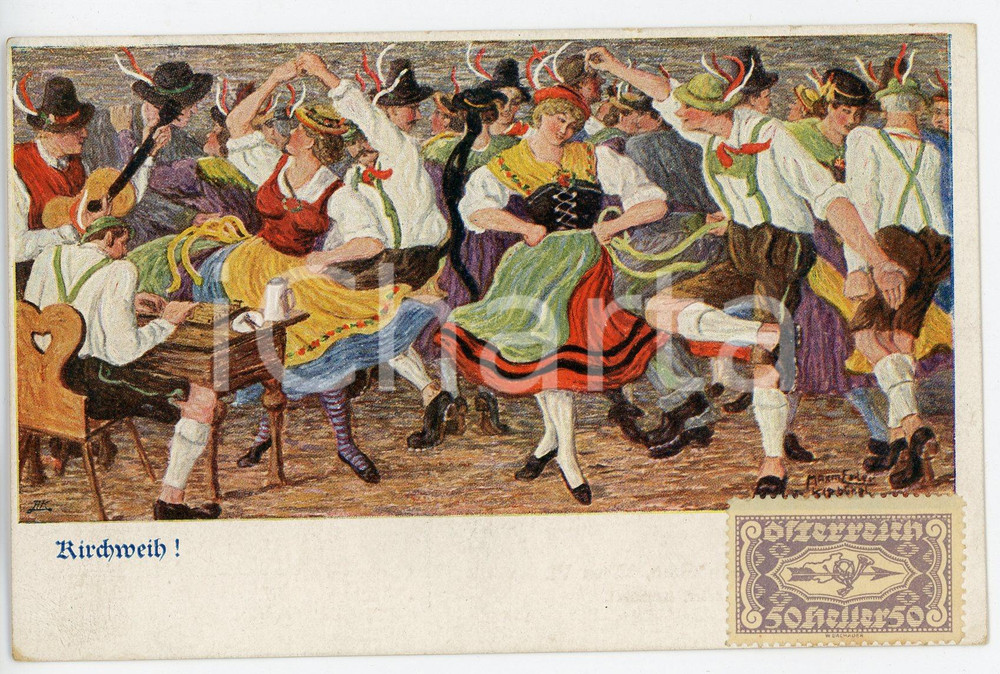 1920 ca OSTERREICH Kirchweih - Folk dance ILLUSTRATED Postcard FP NV  Cartolina postale d'epoca, non viaggiata. FAIR/discreto Lievi smussature agli angolI Formato: FP originale e autentica 1