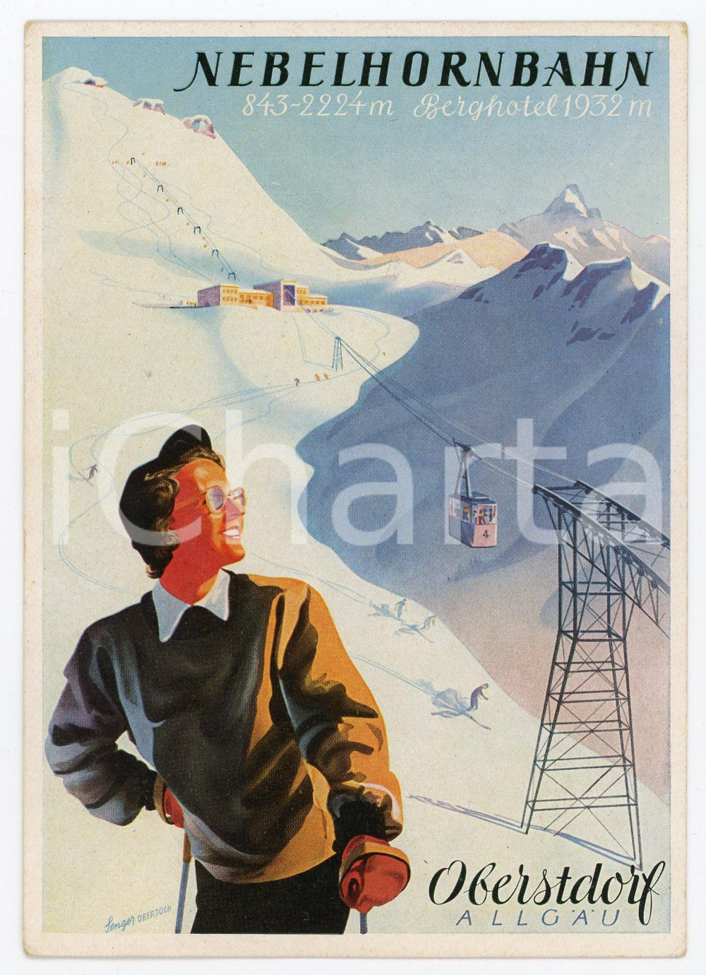 1930 ca OBERSTDORF - NEBELHORNBAHN Berghotel ILLUSTRATED Postcard FG NV Cartolina d'epoca, non viaggiata.  POOR/danneggiato Piegature e smussature ai margini Formato: 10x15 cm originale e autentica 1