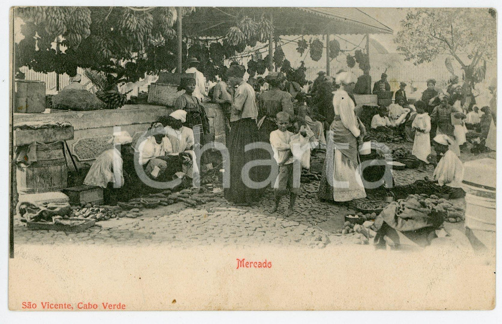 1900 ca SAO VICENTE (CABO VERDE) Mercado - Market - Vintage postcard ANIMATED  Cartolina postale d'epoca, non viaggiata.CONDIZIONI: GFORMATO: FG    originale e autentica 1