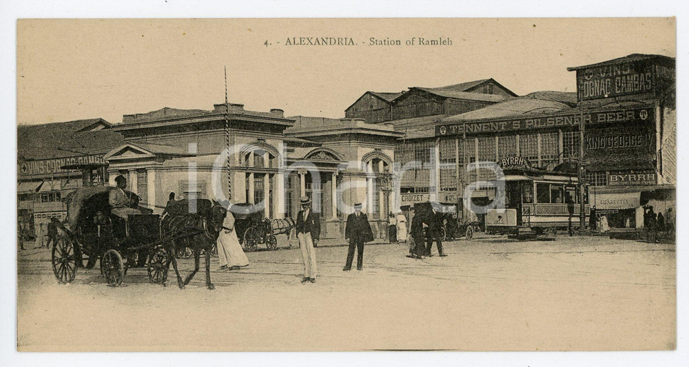1910 ca ALEXANDRIA (EGYPT) Station of RAMLEH - Railway - Postcard ANIMATED 14x7  Cartolina postale d'epoca, non viaggiata.CONDIZIONI: GFORMATO: 14x7 cm    originale e autentica 1