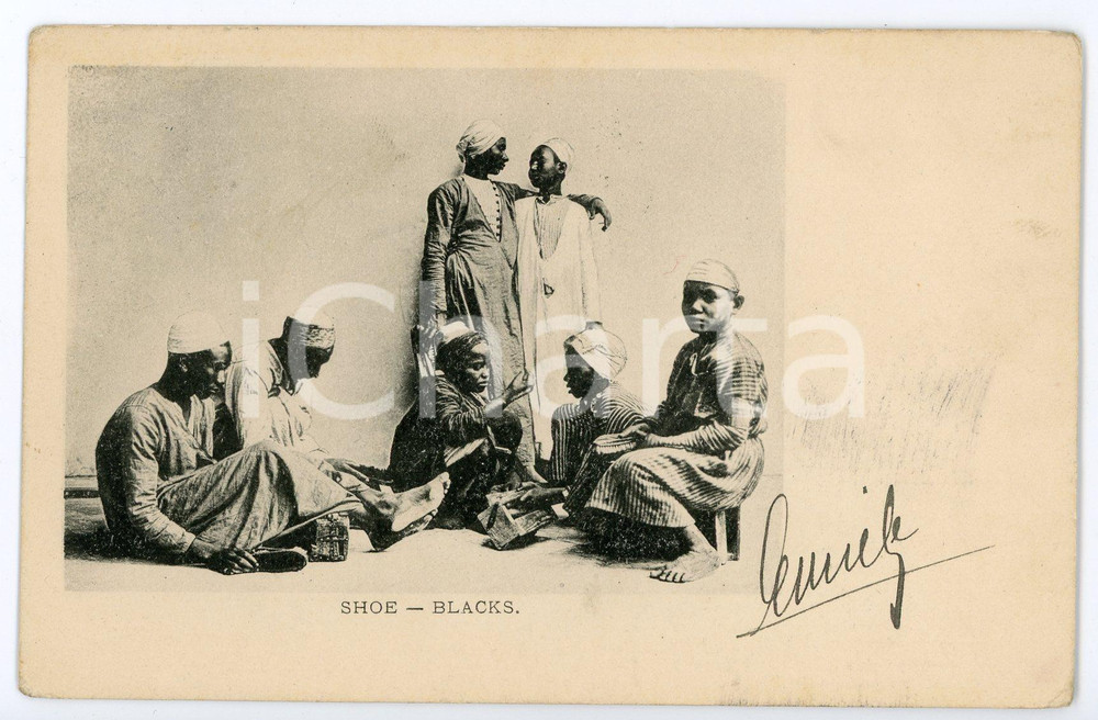 1909 COSTUMES EGYPT Shoe - Blacks - RARE vintage postcard ANIMATED  Cartolina postale d'epoca, viaggiata.CONDIZIONI: GFORMATO: FP    originale e autentica 1