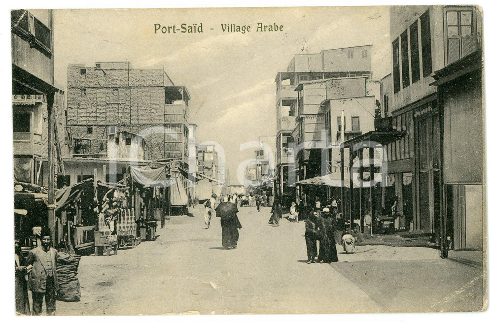 1916 PORT SAID (EGYPTE) Village Arabe - Carte postale ANIMEE marché  Cartolina postale d'epoca, viaggiata, ma priva di francobollo.CONDIZIONI: FAIR (piegatura al lato inferiore)FORMATO: FP    originale e autentica 1