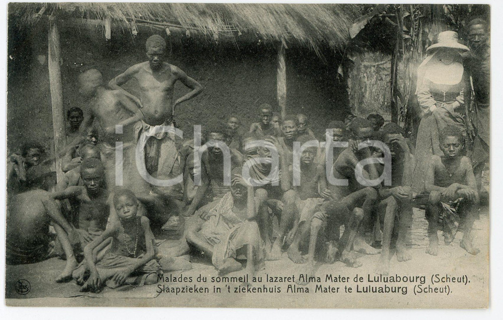 1910 ca LULUABOURG / KANANGA (CONGO) Malades du sommeil au lazaret ALMA MATER  Cartolina postale d'epoca, non viaggiata.CONDIZIONI: GFORMATO: FP    originale e autentica 1