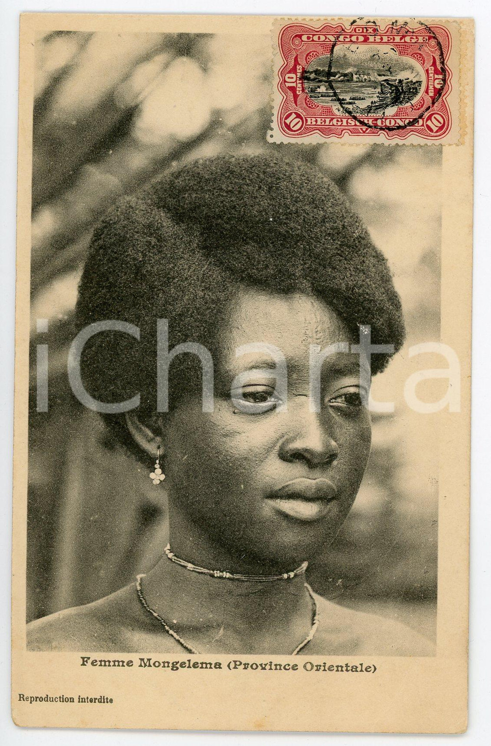 1920 ca CONGO BELGE Femme MONGELEMA (Province Orientale) Carte postale vintage  Cartolina postale d'epoca, viaggiata.CONDIZIONI: FAIR (abrasioni al verso)FORMATO: FP    originale e autentica 1