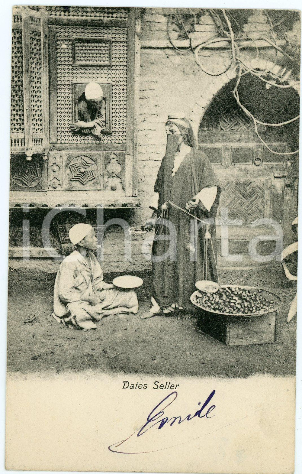 1900 ca CUSTOMS EGYPT Dates seller - ANIMATED vintage postcard  Cartolina postale d'epoca, viaggiata ma priva di francobollo.CONDIZIONI: GFORMATO: FP    originale e autentica 1