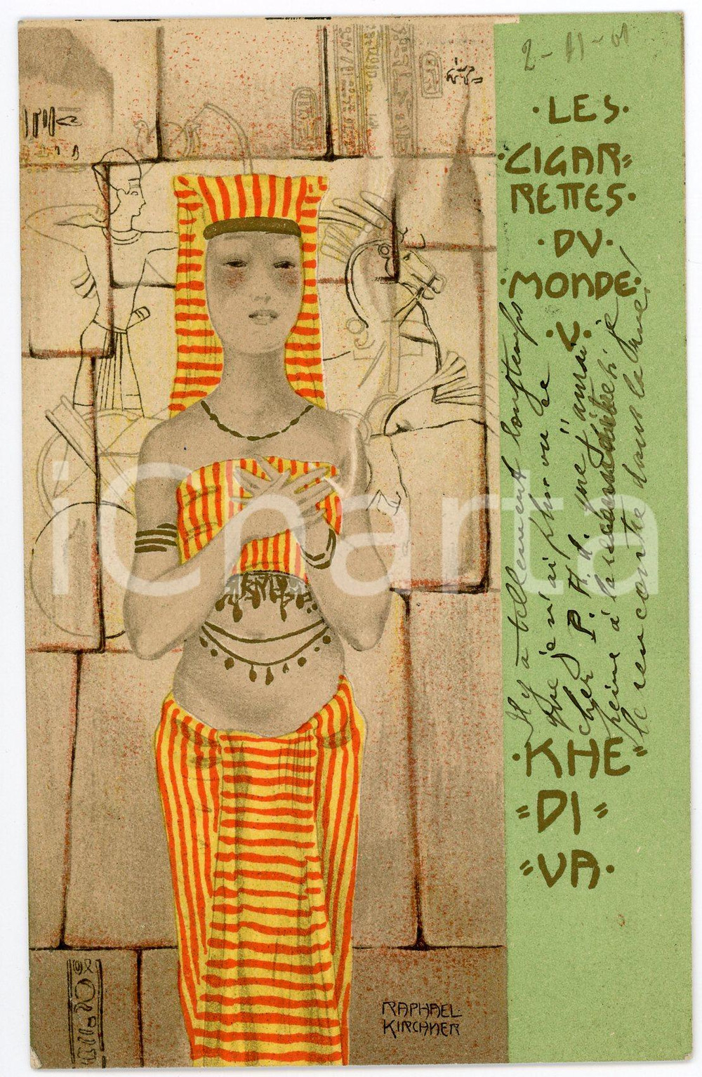 1901 ART NOUVEAU Raphael KIRCHNER Cigarettes du monde V KHEDIVA *RARE postcard  Rara cartolina postale d'epoca, opera dell'artista e illustratore Raphael Kirchner, viaggiata.CONDIZIONI: G (ma minima smussatura angolare e lieve piegatura al lato inferiore)FORMATO: FP    originale e autentica 1