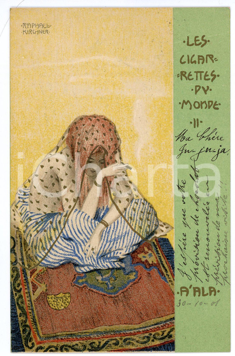 1901 ART NOUVEAU Raphael KIRCHNER Cigarettes du monde II A'ALA - RARE postcard  Rara cartolina postale d'epoca, opera dell'artista e illustratore Raphael Kirchner, viaggiata.CONDIZIONI: G FORMATO: FP    originale e autentica 1