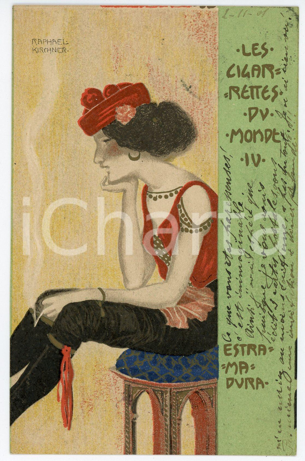1901 ART NOUVEAU Raphael KIRCHNER Cigarettes du monde IV ESTRAMADURA - Postcard  Rara cartolina postale d'epoca, opera dell'artista e illustratore Raphael Kirchner, viaggiata.CONDIZIONI: G FORMATO: FP    originale e autentica 1