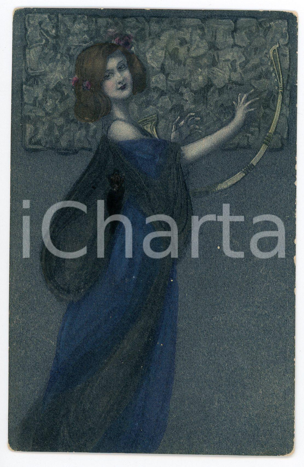 1910 ca ART NOUVEAU Woman playing the lyre - ILLUSTRATED RARE postcard  Pregevole cartolina postale d'epoca, illustrata, non viaggiata.CONDIZIONI: G FORMATO: FP    originale e autentica 1