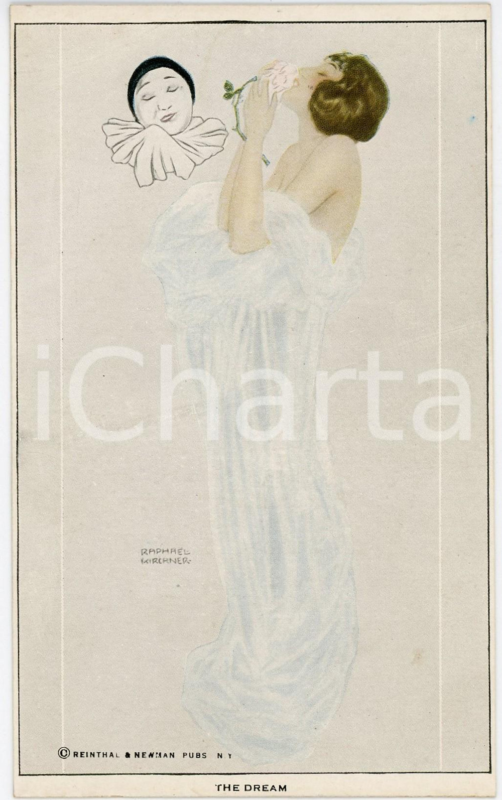 1920 ca Artist Raphael KIRCHNER - The Dream - RARE Postcard ed. REINTHAL  Pregevole cartolina postale d'epoca, illustrata, non viaggiata.Serie "Les Amours de Pierrot (The Deadly Sins)".CONDIZIONI: FAIR (lievi danni da umidit&agrave; al verso)FORMATO: FPEDITORE: Reinthal &amp; Newman Pubs. N.Y.    originale e autentica 1