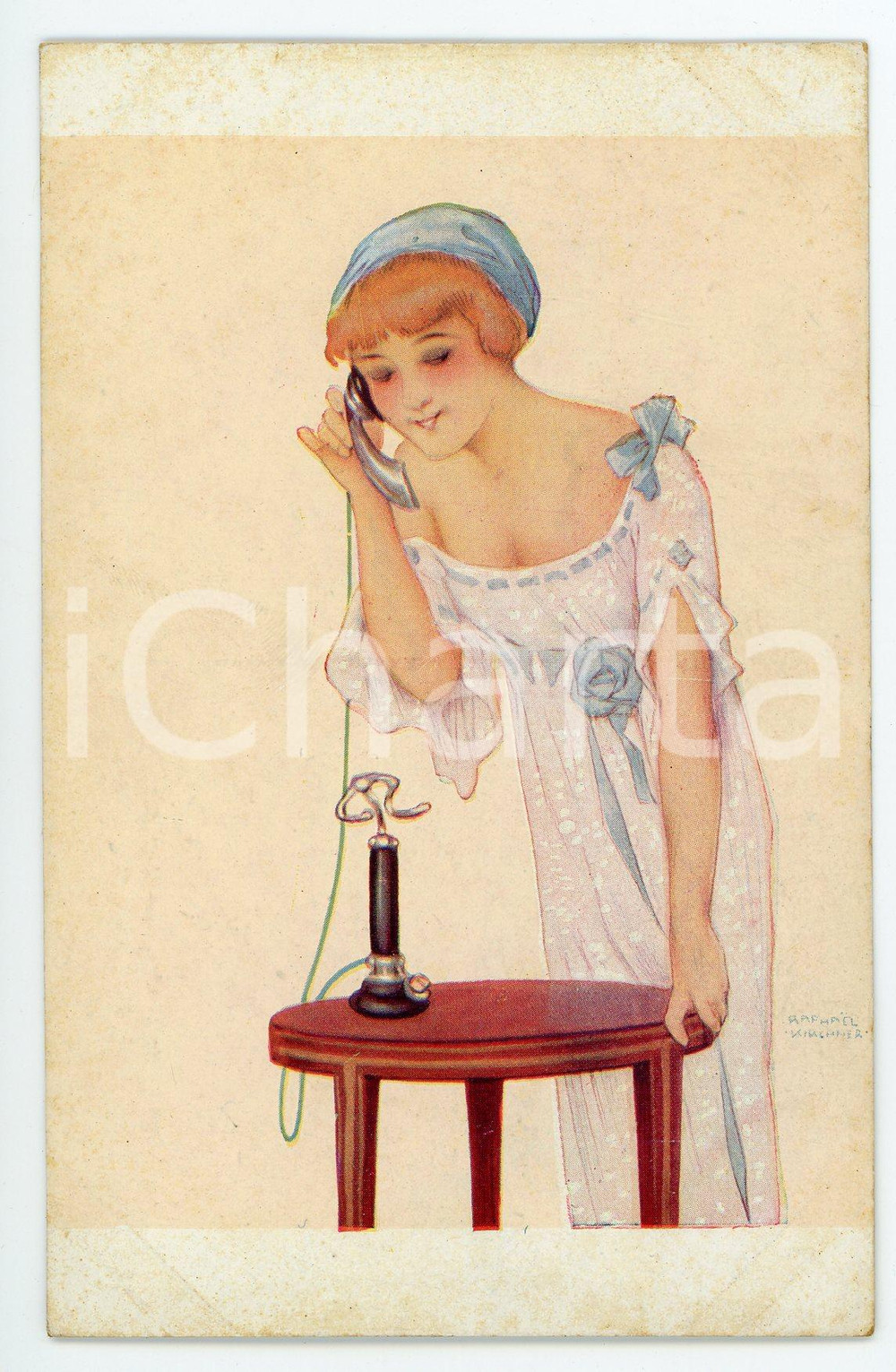 1920 ca Artist Raphael KIRCHNER - Oiu j'attends - Illustrated vintage postcard  Pregevole cartolina postale d'epoca, illustrata, non viaggiata.CONDIZIONI: FAIR (lievi ingiallimenti)FORMATO: FP    originale e autentica 1