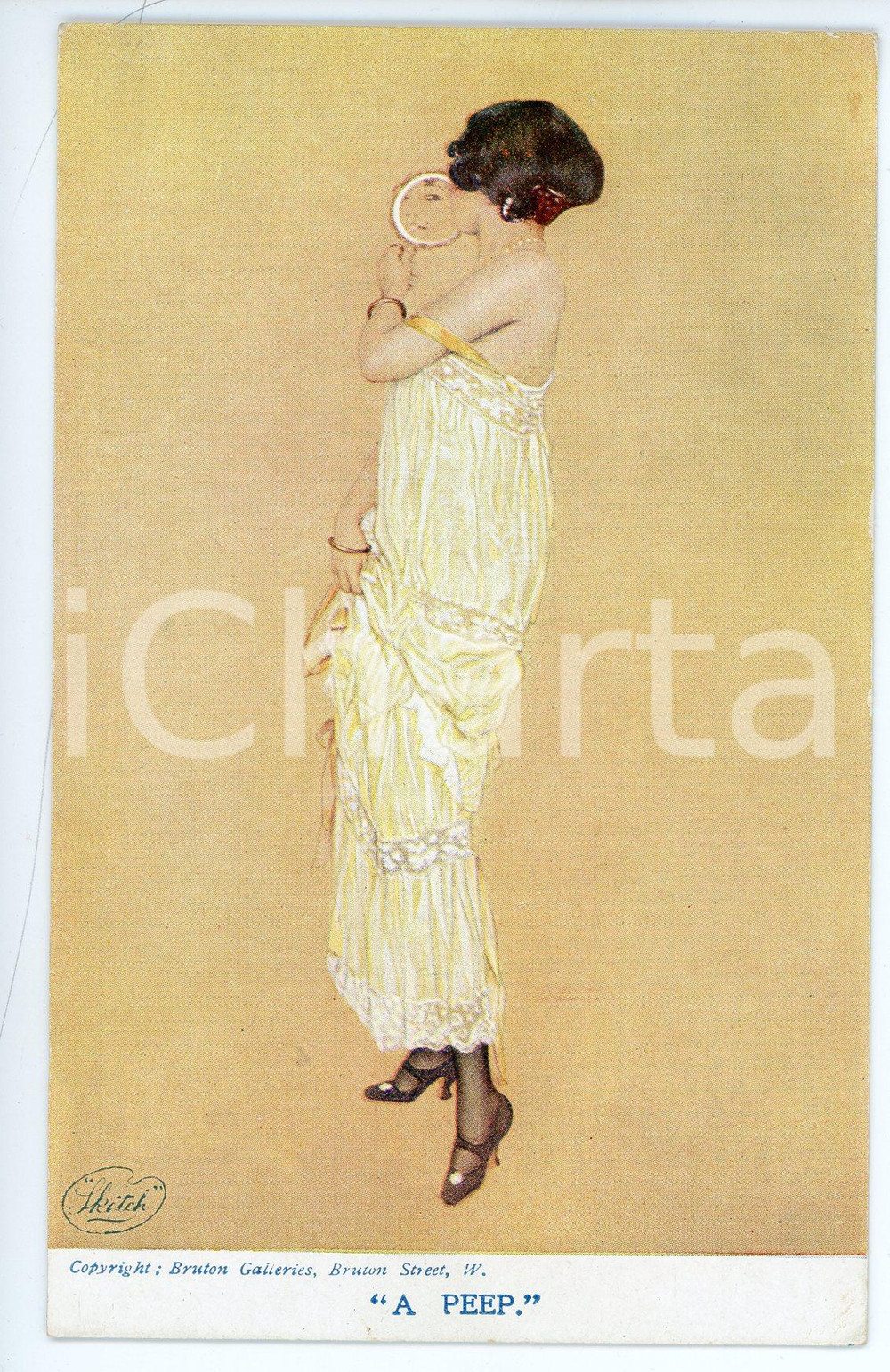 1920 ca Artist Raphael KIRCHNER A Peep - Illustrated vintage postcard  Pregevole cartolina postale d'epoca, illustrata, non viaggiata.CONDIZIONI: GFORMATO: FPEDITORE: Delta Fine Art Co, London     originale e autentica 1