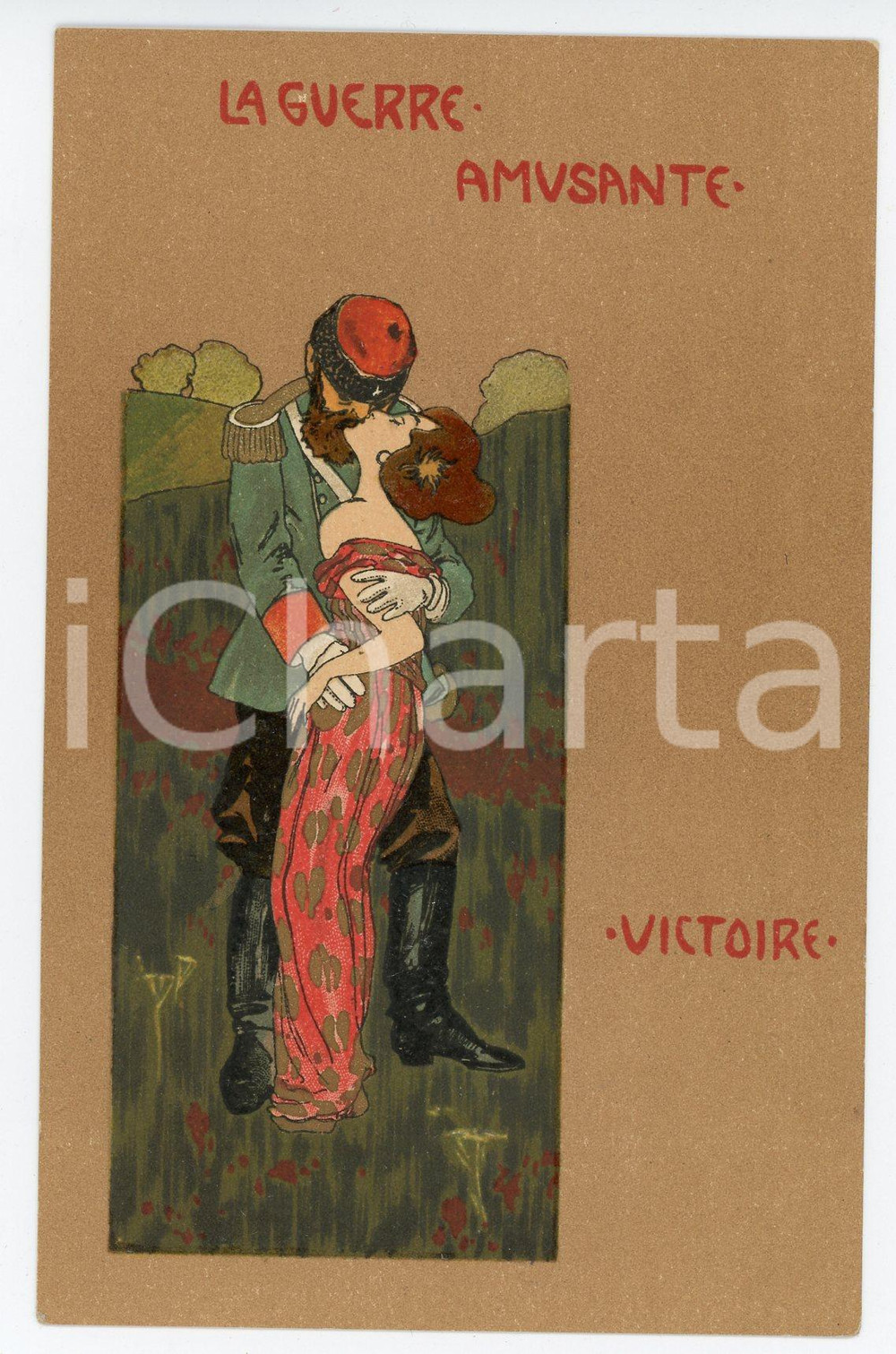 1900 ca ART NOUVEAU Raphael KIRCHNER La Guerre Amusante - Victoire - Postcard  Rara cartolina postale d'epoca, opera dell'artista e illustratore Raphael Kirchner, non viaggiata.CONDIZIONI: G FORMATO: FP    originale e autentica 1