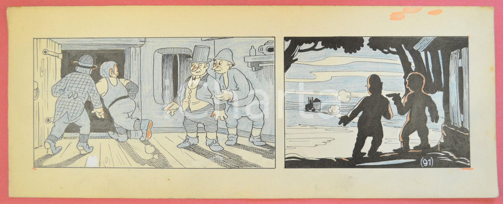 1950 ca DUTCH COMIC by A. REUVERS Original comic strip n.91 - ORIGINAL ART Striscia a fumetti d'epoca, originale e autentica. Disegno originale a china di A. Reuvers.EDITORE: Omnium PressCONDIZIONI: FAIR (macchie al verso)DIMENSIONI: 31x12 cm    originale e autentica 1
