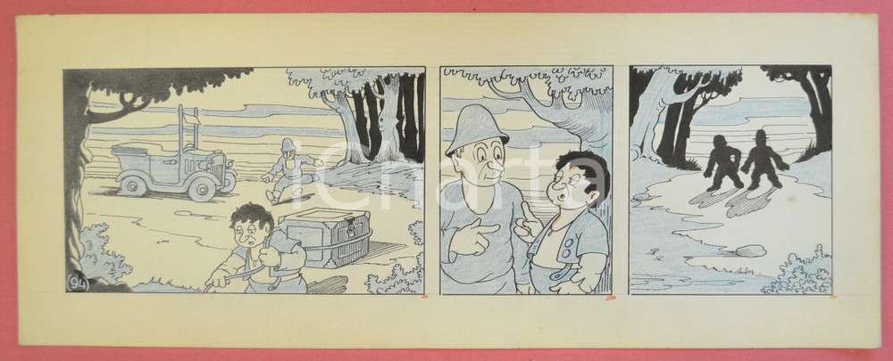 1950 ca DUTCH COMIC by A. REUVERS Original comic strip n.94 - ORIGINAL ART Striscia a fumetti d'epoca, originale e autentica. Disegno originale a china di A. Reuvers.EDITORE: Omnium PressCONDIZIONI: FAIRDIMENSIONI: 31x12 cm    originale e autentica 1