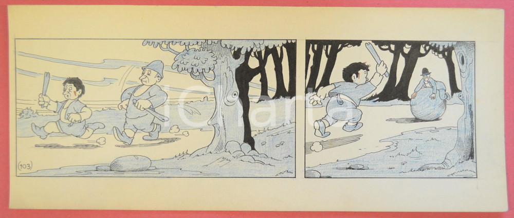 1950 ca DUTCH COMIC by A. REUVERS Original comic strip n.103 - ORIGINAL ART Striscia a fumetti d'epoca, originale e autentica. Disegno originale a china di A. Reuvers.EDITORE: Omnium PressCONDIZIONI: FAIR DIMENSIONI: 31x12 cm    originale e autentica 1