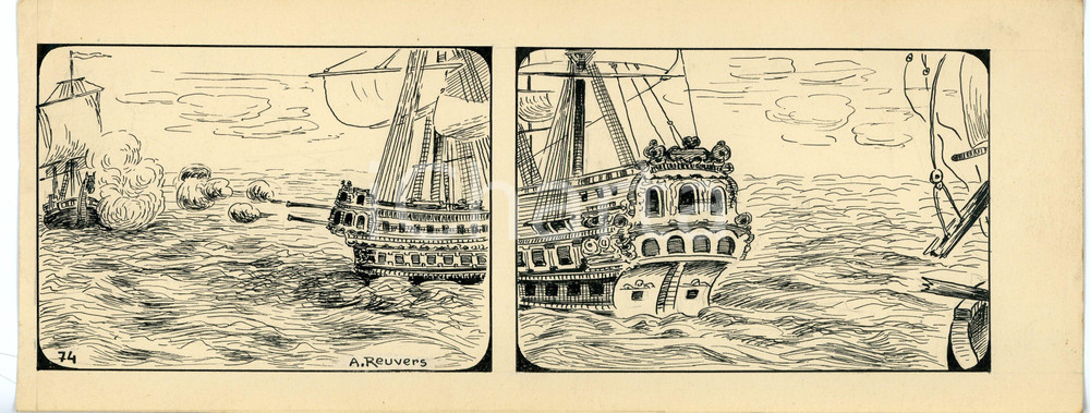 1940ca DRUMPIE'S DOLLE ADVENTUREN Comic strip 74 - A. REUVERS Original art RARE Striscia a fumetti d'epoca, originale e autentica. Disegno originale a china firmato A. Reuvers. EDITORE: Omnium PressCONDIZIONI: FAIR (lieve piegatura all'angolo superiore sinistro)DIMENSIONI: 30x11 cm    originale e autentica 1