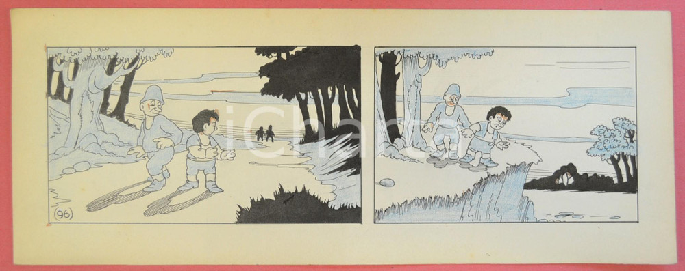 1950 ca DUTCH COMIC by A. REUVERS Original comic strip n.96 - ORIGINAL ART Striscia a fumetti d'epoca, originale e autentica. Disegno originale a china di A. Reuvers.EDITORE: Omnium PressCONDIZIONI: FAIRDIMENSIONI: 31x12 cm    originale e autentica 1