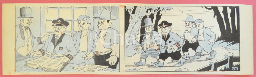 1950 ca DUTCH COMIC by A. REUVERS Original comic strip n.97 - ORIGINAL ART Striscia a fumetti d'epoca, originale e autentica. Disegno originale a china di A. Reuvers.EDITORE: Omnium PressCONDIZIONI: FAIRDIMENSIONI: 31x9 cm    originale e autentica 1