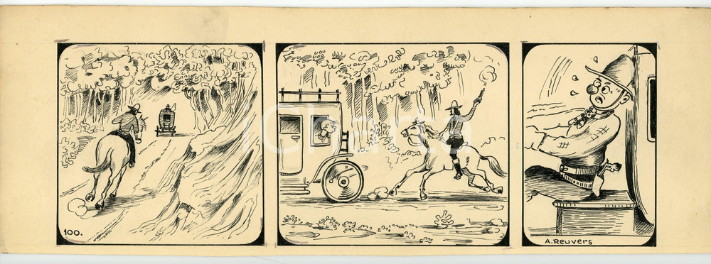 1940ca DRUMPIE'S DOLLE ADVENTUREN Comic strip 100 - A. REUVERS Original art RARE Striscia a fumetti d'epoca, originale e autentica. Disegno originale a china firmato A. Reuvers. EDITORE: Omnium PressCONDIZIONI: FAIRDIMENSIONI: 30x10 cm    originale e autentica 1