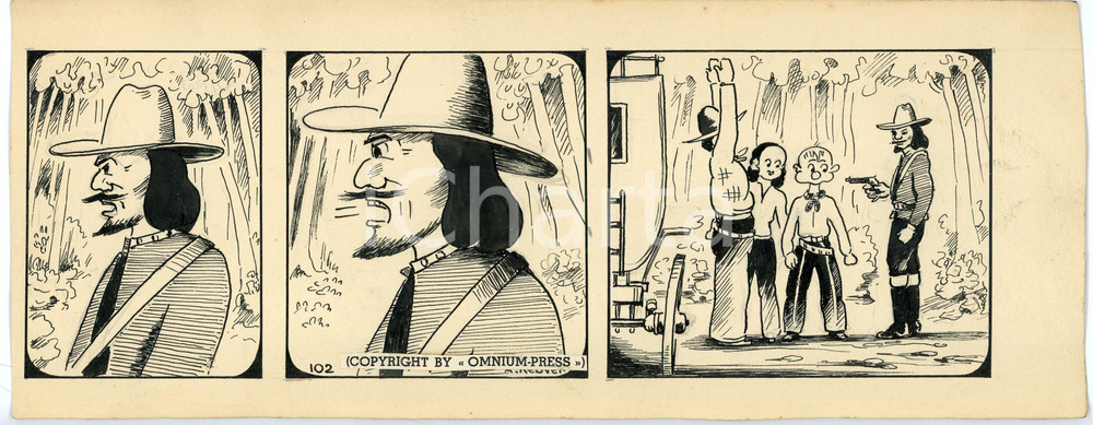 1940ca DRUMPIE'S DOLLE ADVENTUREN Comic strip 102 - A. REUVERS Original art RARE Striscia a fumetti d'epoca, originale e autentica. Disegno originale a china firmato A. Reuvers. EDITORE: Omnium PressCONDIZIONI: FAIRDIMENSIONI: 30x10 cm    originale e autentica 1
