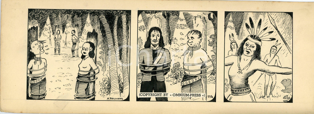 1940ca DRUMPIE'S DOLLE ADVENTUREN Comic strip 114 - A. REUVERS Original art RARE Striscia a fumetti d'epoca, originale e autentica. Disegno originale a china firmato A. Reuvers. EDITORE: Omnium PressCONDIZIONI: FAIRDIMENSIONI: 30x11 cm    originale e autentica 1