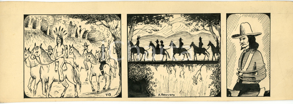 1940ca DRUMPIE'S DOLLE ADVENTUREN Comic strip 113 - A. REUVERS Original art RARE Striscia a fumetti d'epoca, originale e autentica. Disegno originale a china firmato A. Reuvers. EDITORE: Omnium PressCONDIZIONI: FAIRDIMENSIONI: 30x10 cm    originale e autentica 1