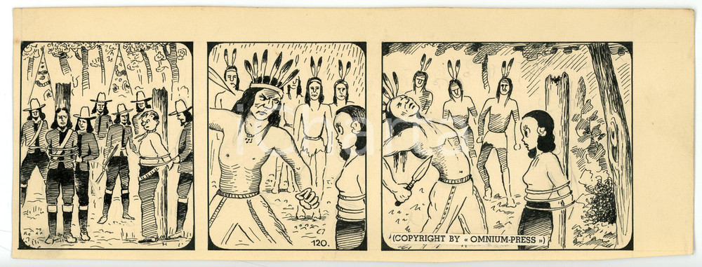 1940ca DRUMPIE'S DOLLE ADVENTUREN Comic strip 120 - A. REUVERS Original art RARE Striscia a fumetti d'epoca, originale e autentica. Disegno originale a china firmato A. Reuvers. EDITORE: Omnium PressCONDIZIONI: FAIRDIMENSIONI: 28x10 cm    originale e autentica 1